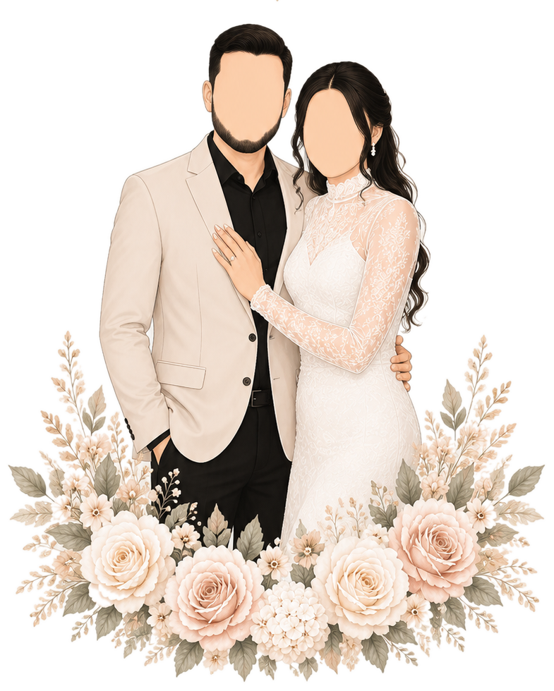 Illustrated portrait of Mohamed and Malak